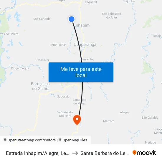 Estrada Inhapim/Alegre, Leste to Santa Barbara do Leste map