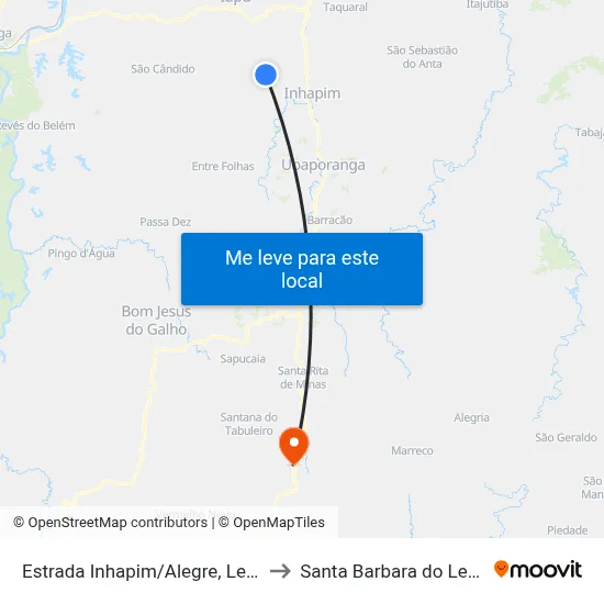 Estrada Inhapim/Alegre, Leste to Santa Barbara do Leste map