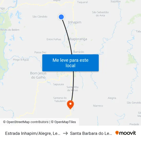Estrada Inhapim/Alegre, Leste to Santa Barbara do Leste map
