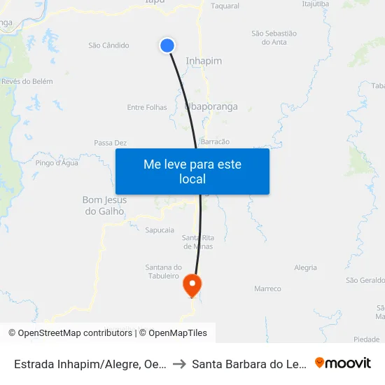 Estrada Inhapim/Alegre, Oeste to Santa Barbara do Leste map