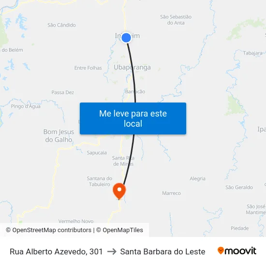 Rua Alberto Azevedo, 301 to Santa Barbara do Leste map