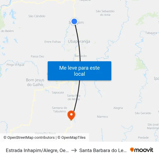 Estrada Inhapim/Alegre, Oeste to Santa Barbara do Leste map