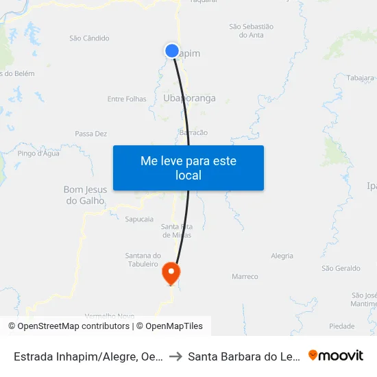 Estrada Inhapim/Alegre, Oeste to Santa Barbara do Leste map
