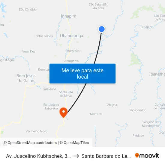 Av. Juscelino Kubitschek, 301 to Santa Barbara do Leste map