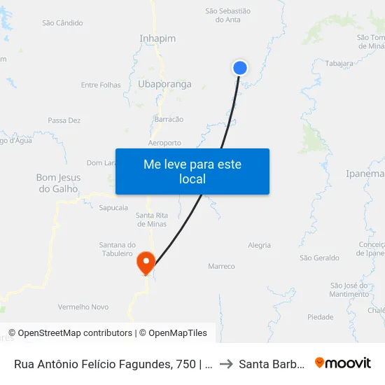 Rua Antônio Felício Fagundes, 750 | Ponto Final De Imbé De Minas to Santa Barbara do Leste map