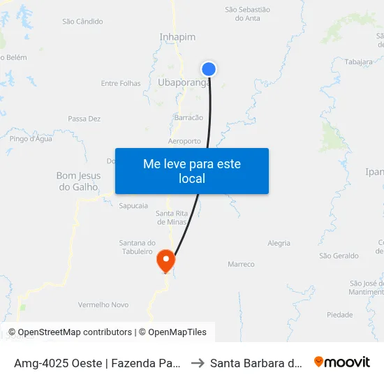 Amg-4025 Oeste | Fazenda Pau De Folha to Santa Barbara do Leste map