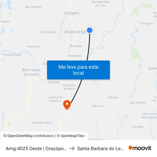 Amg-4025 Oeste | Graçópolis to Santa Barbara do Leste map