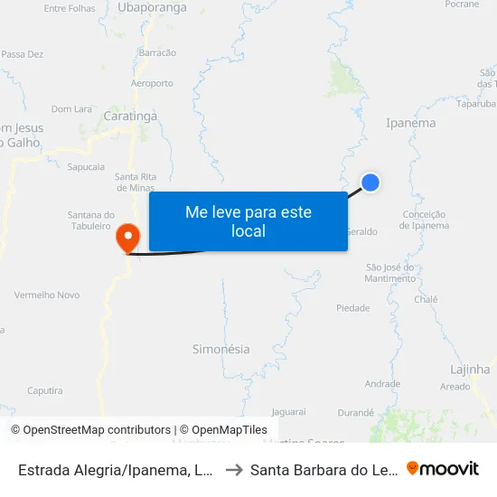 Estrada Alegria/Ipanema, Leste to Santa Barbara do Leste map