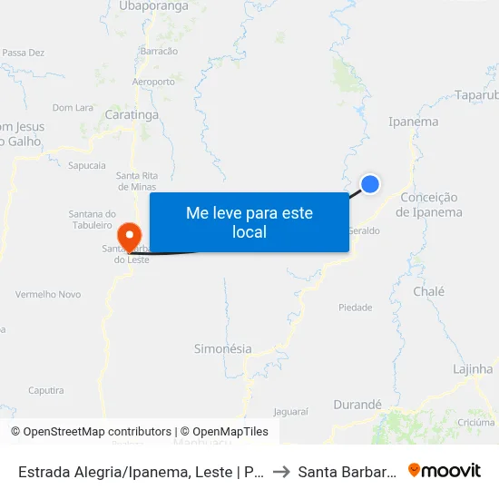Estrada Alegria/Ipanema, Leste | Patrimônio Da Formiga to Santa Barbara do Leste map