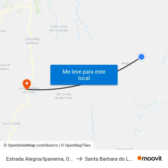 Estrada Alegria/Ipanema, Oeste to Santa Barbara do Leste map