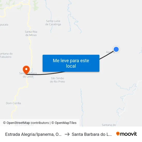 Estrada Alegria/Ipanema, Oeste to Santa Barbara do Leste map