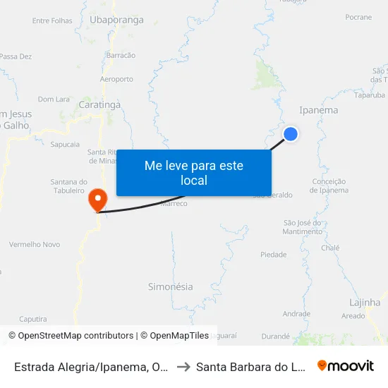 Estrada Alegria/Ipanema, Oeste to Santa Barbara do Leste map