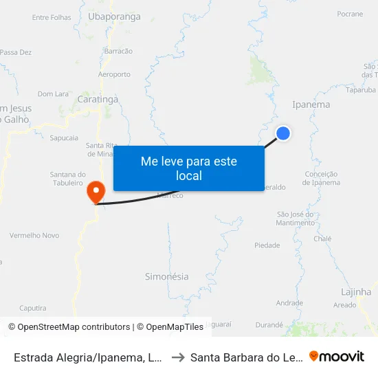 Estrada Alegria/Ipanema, Leste to Santa Barbara do Leste map