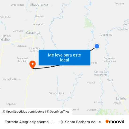 Estrada Alegria/Ipanema, Leste to Santa Barbara do Leste map