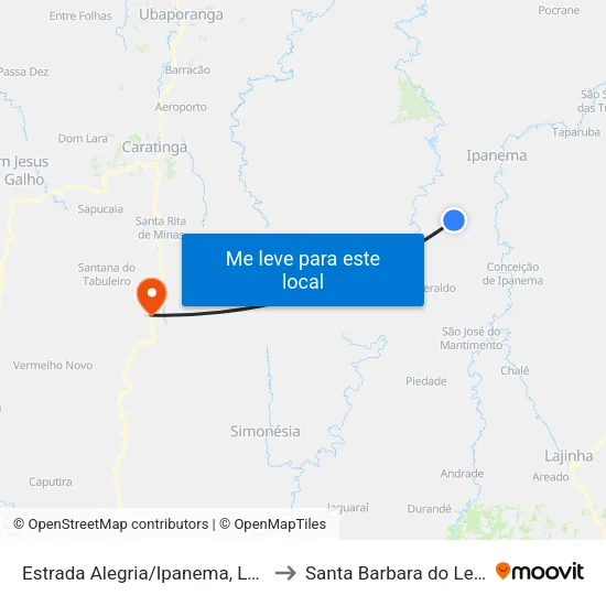 Estrada Alegria/Ipanema, Leste to Santa Barbara do Leste map