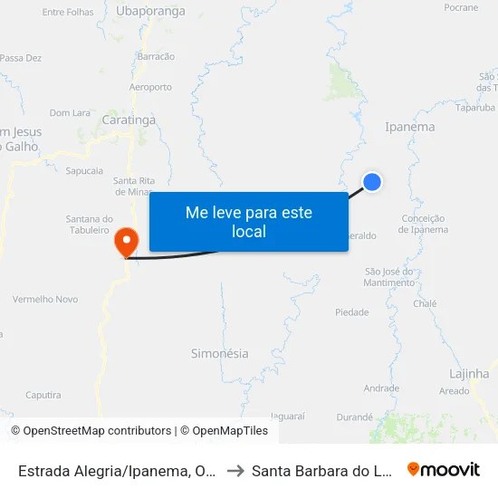 Estrada Alegria/Ipanema, Oeste to Santa Barbara do Leste map