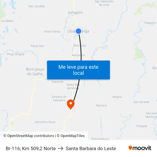 Br-116, Km 509,2 Norte to Santa Barbara do Leste map