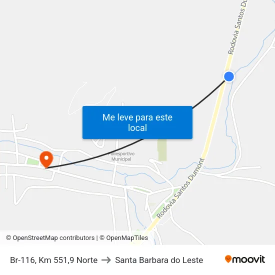 Br-116, Km 551,9 Norte to Santa Barbara do Leste map