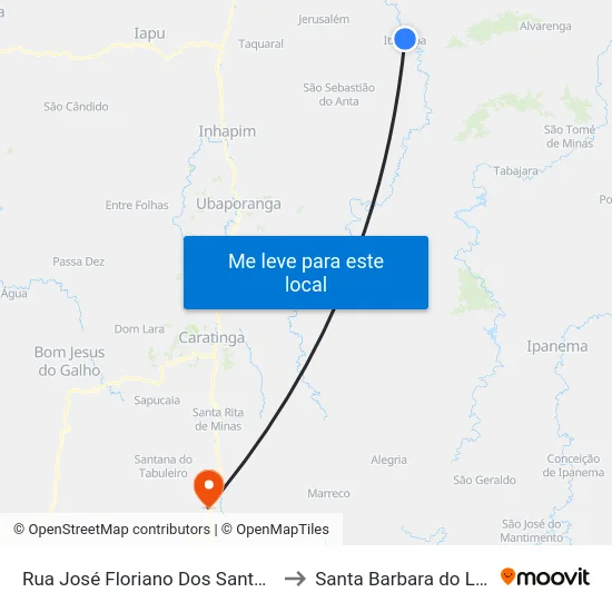 Rua José Floriano Dos Santos, 53 to Santa Barbara do Leste map