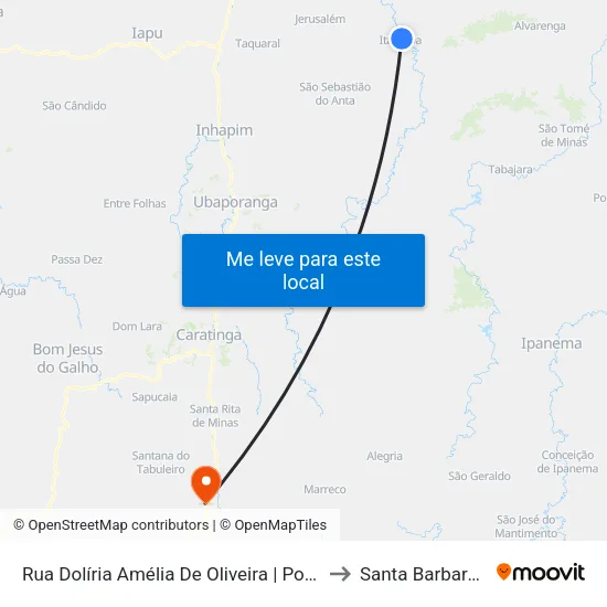 Rua Dolíria Amélia De Oliveira | Ponto Final De Itajutiba to Santa Barbara do Leste map
