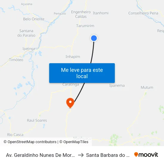 Av. Geraldinho Nunes De Morais, 25 to Santa Barbara do Leste map