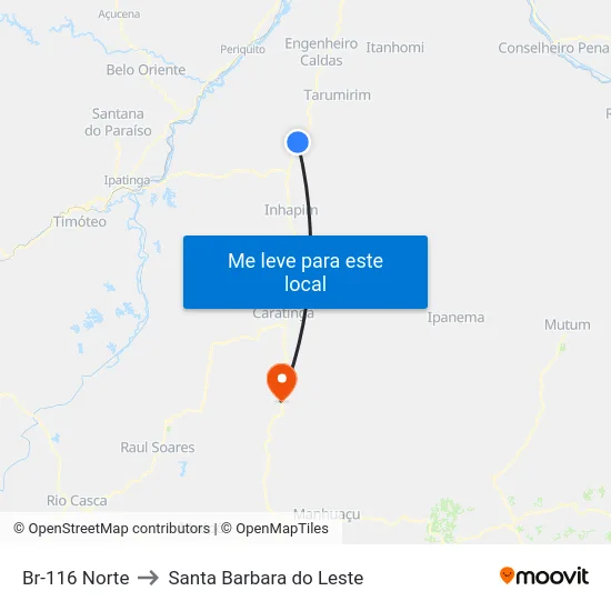 Br-116 Norte to Santa Barbara do Leste map