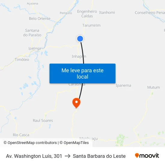 Av. Washington Luís, 301 to Santa Barbara do Leste map