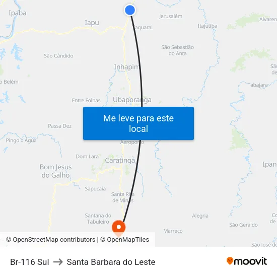 Br-116 Sul to Santa Barbara do Leste map