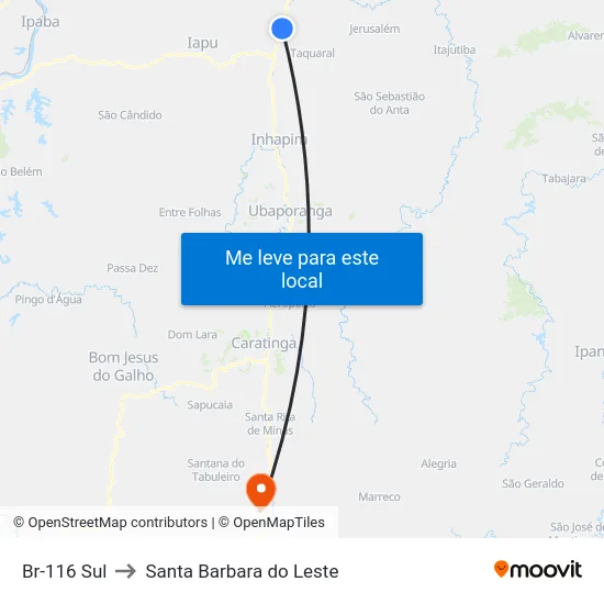 Br-116 Sul to Santa Barbara do Leste map