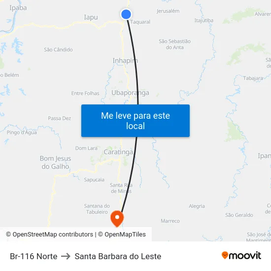 Br-116 Norte to Santa Barbara do Leste map