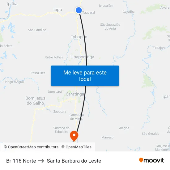 Br-116 Norte to Santa Barbara do Leste map