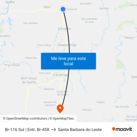 Br-116 Sul | Entr. Br-458 to Santa Barbara do Leste map