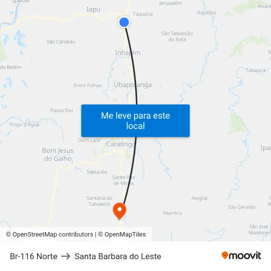 Br-116 Norte to Santa Barbara do Leste map
