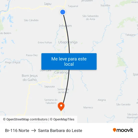 Br-116 Norte to Santa Barbara do Leste map