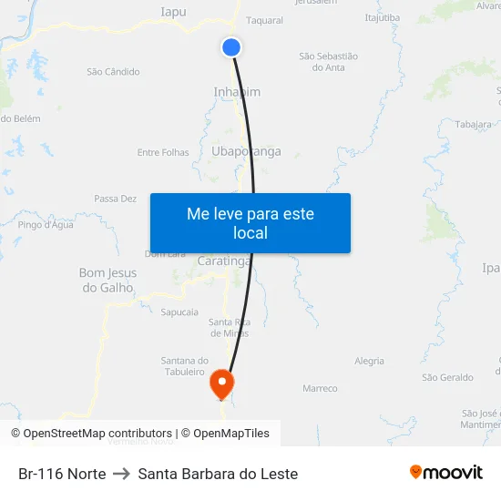 Br-116 Norte to Santa Barbara do Leste map