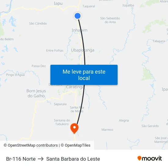 Br-116 Norte to Santa Barbara do Leste map