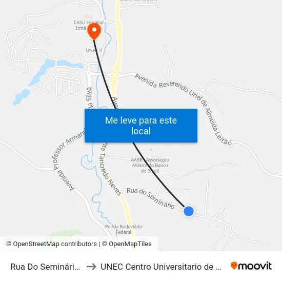 Rua Do Seminário, 519 to UNEC Centro Universitario de Caratinga map