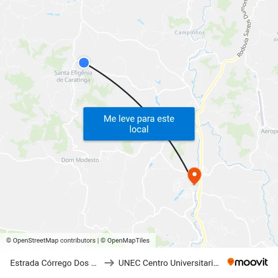 Estrada Córrego Dos Rosas, Leste to UNEC Centro Universitario de Caratinga map