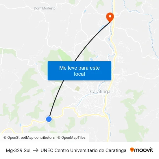 Mg-329 Sul to UNEC Centro Universitario de Caratinga map