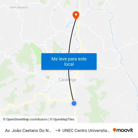 Av. João Caetano Do Nascimento, 1400 to UNEC Centro Universitario de Caratinga map