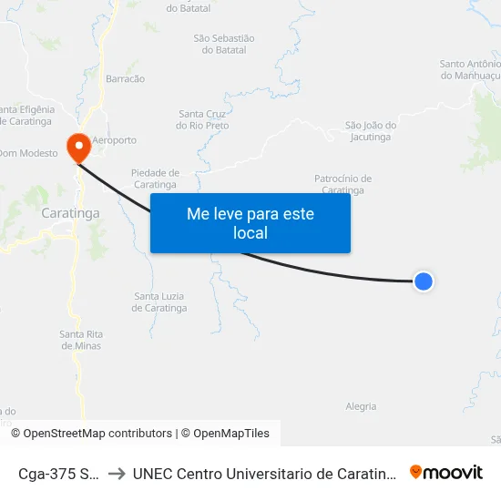 Cga-375 Sul to UNEC Centro Universitario de Caratinga map