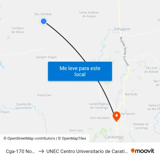 Cga-170 Norte to UNEC Centro Universitario de Caratinga map