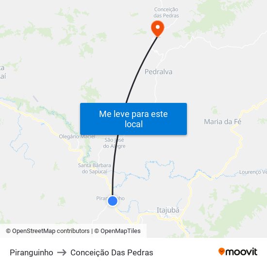 Piranguinho to Conceição Das Pedras map