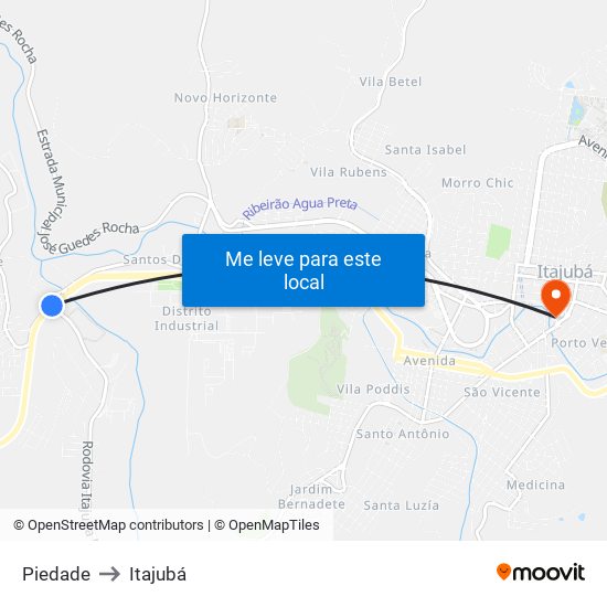 Piedade to Itajubá map
