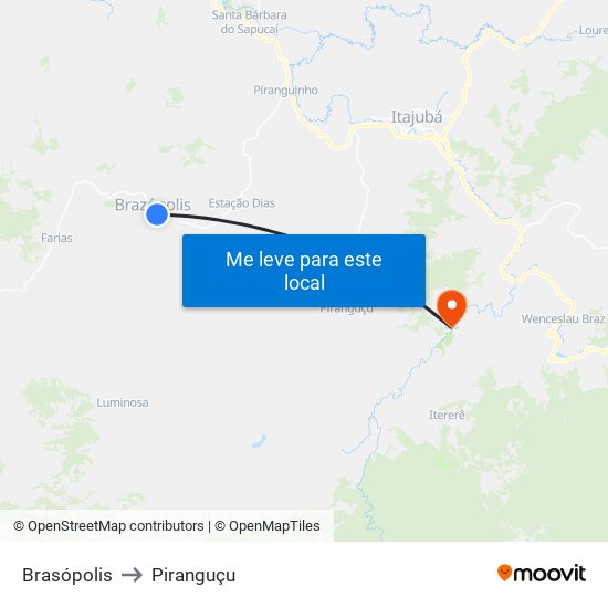 Brasópolis to Piranguçu map