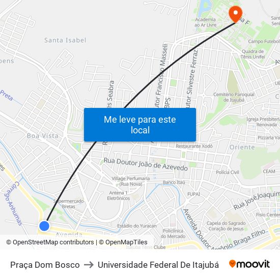 Praça Dom Bosco to Universidade Federal De Itajubá map