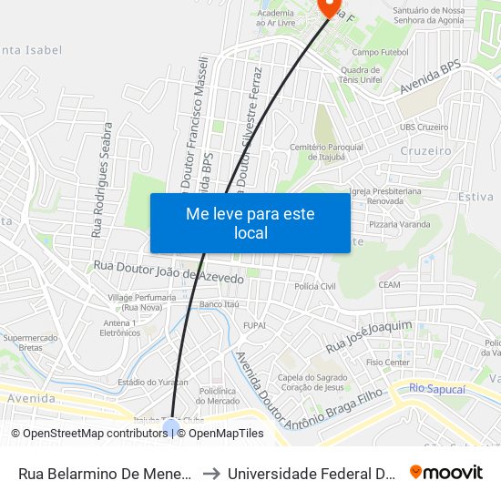 Rua Belarmino De Menezes, 321 to Universidade Federal De Itajubá map