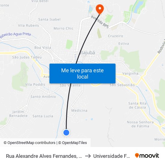 Rua Alexandre Alves Fernandes, 750 | Ponto Final Do Medicina to Universidade Federal De Itajubá map
