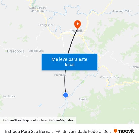 Estrada Para São Bernardo, Sul to Universidade Federal De Itajubá map