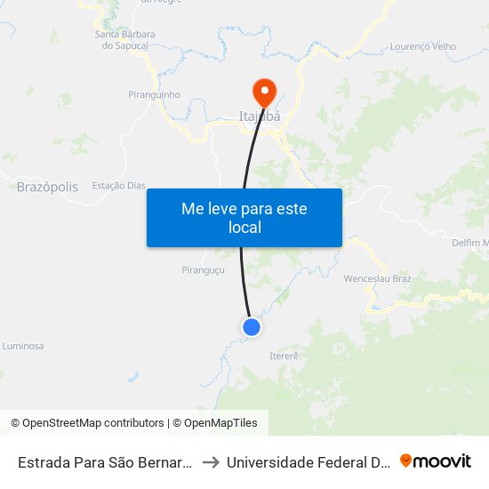 Estrada Para São Bernardo, Norte to Universidade Federal De Itajubá map